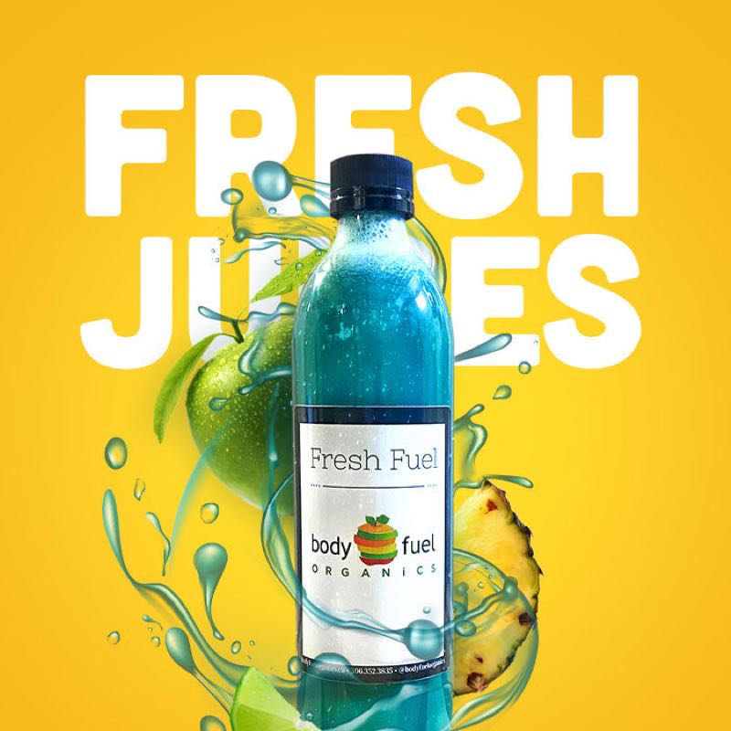Body Fuel Organics Fresh Fuel cold-pressed juice with apple and pineapple splash